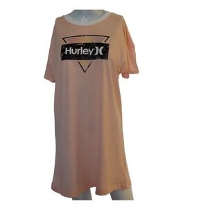 Hurley Sleep Shirt Woman's M Coral Butter Soft Logo Short Sleeve Lounge Wear‎